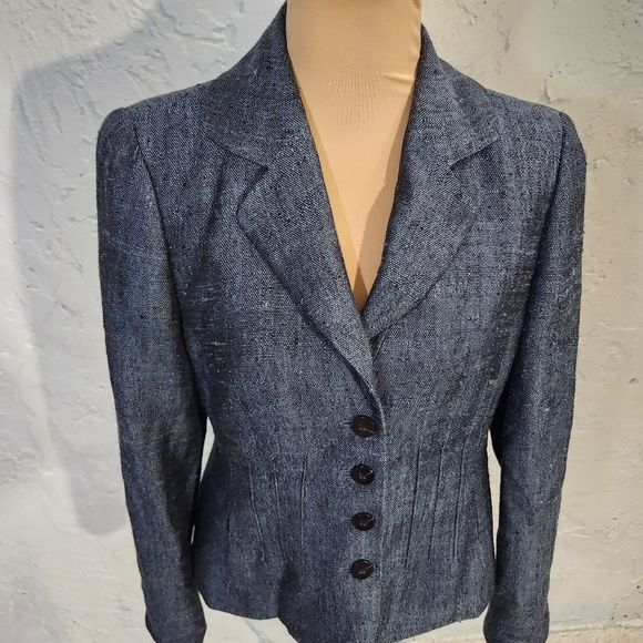 NINA MCLEMORE blue 100% textured silk blazer jacket size 6 - Picture 13 of 14